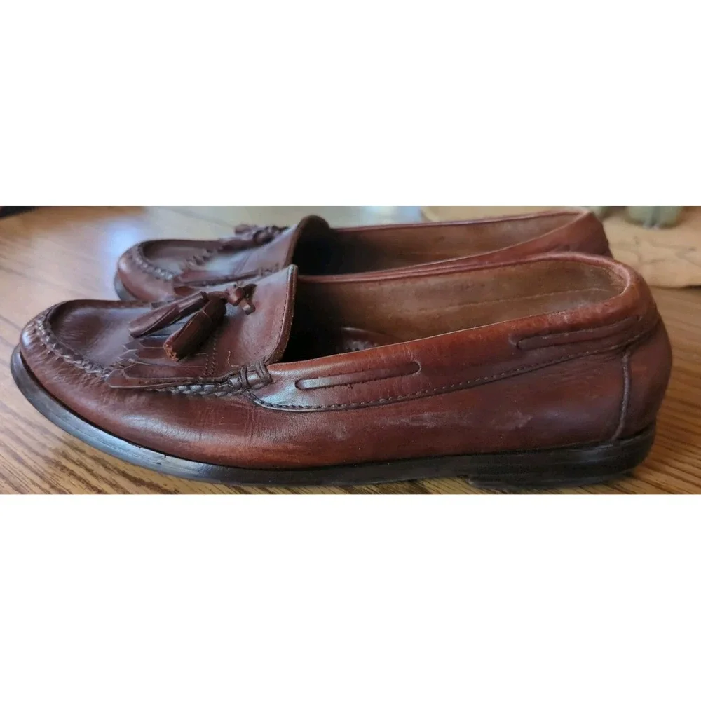 Bass Bombay Loafers Shoes Men's Size 9 D Brown Tassel Leather Slip‎ On Moc Toe
